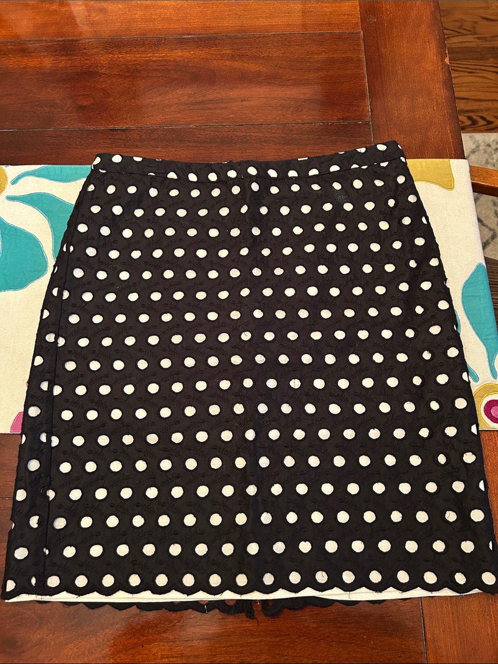 LOFT Black Polka Dot Pencil Skirt with White Underlay